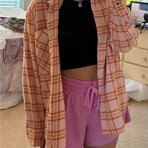 A Pink& Orange Oversized Plaid Flannel Shirt